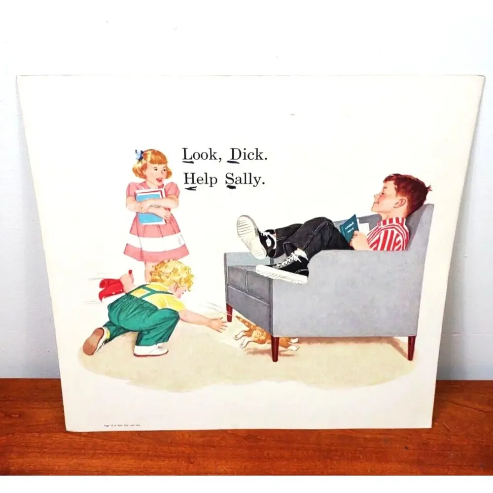 VTG 1960’s Dick Jane and Sally Oversized Teachers Big Book Poster Card 6 11/12